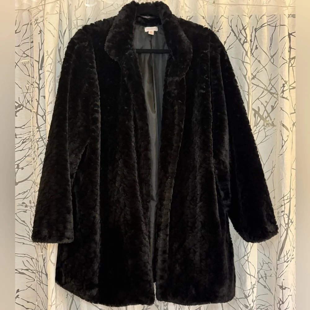 Elegant Black Faux Fur Coat - Picture 1 of 6